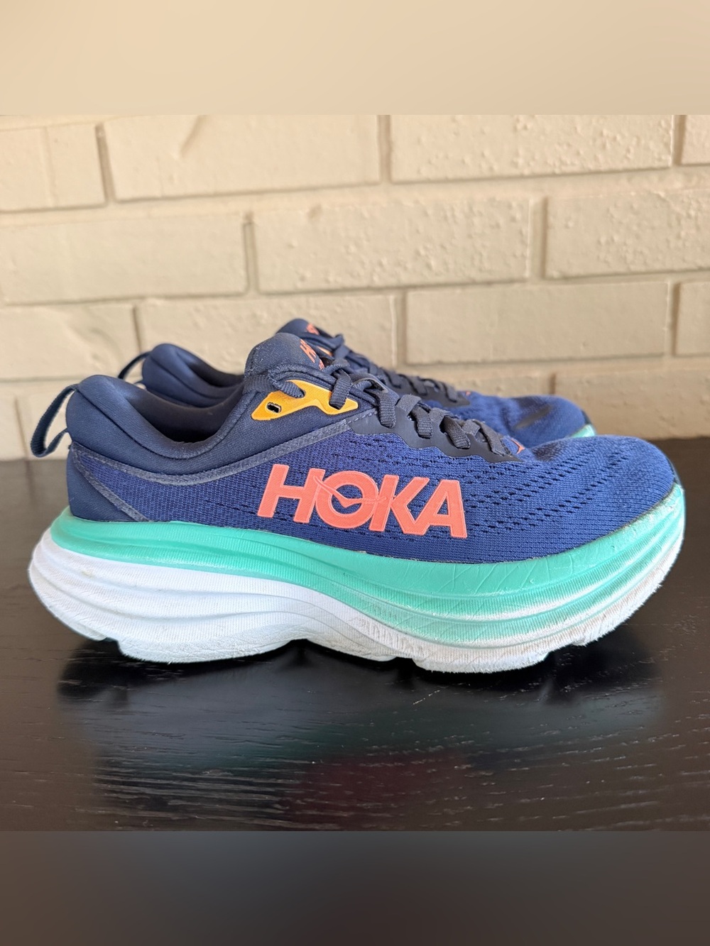 HOKA One One Bondi 8 Womens Blue Mesh Athletic Running Shoes Sneaker Comfort 6.5